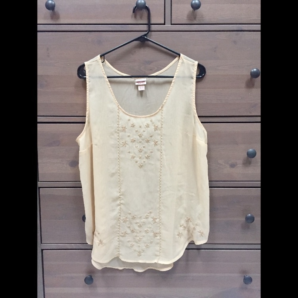 Sheer tank top tunic -cream floral embroidered